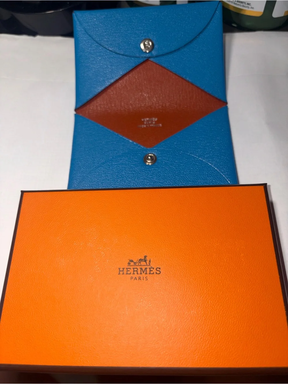 Hermes Bicolor Leather Calvi Card Holder